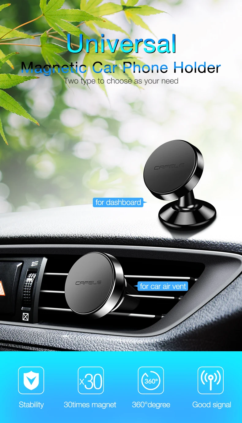 CAFELE магнитный автомобильный держатель для телефона в машине, вращение на 360 градусов, Универсальное крепление на вентиляционное отверстие, автомобильный держатель, подставка для Xiaomi iPhone X