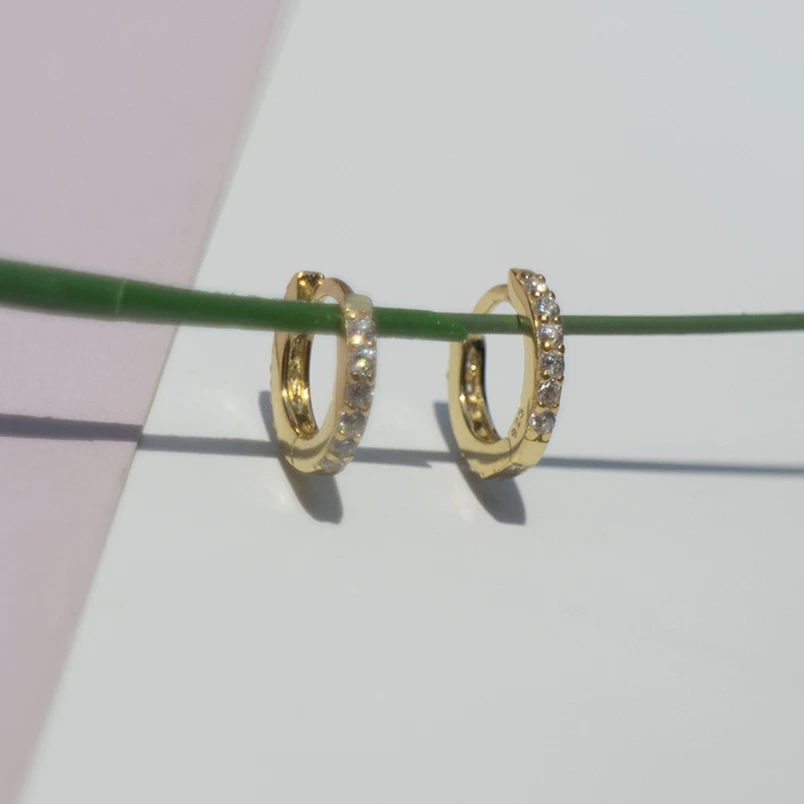 

925 sterling silver earring fashion white black zircon round small ear ring ear bone buckle wild cute trend female girl ear jewe