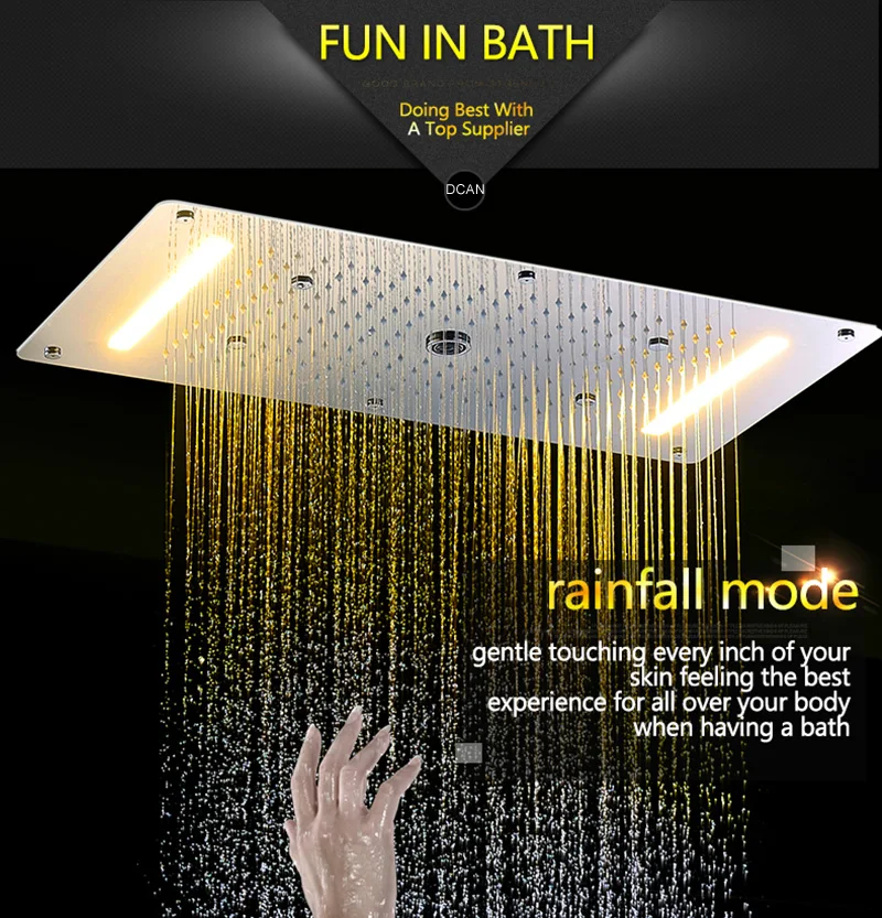 Luxury Shower Set Accessories Ceiling Multifunction Led Strip Shower Head Set with Rainfall Waterfall Spray Mist Water Column (8)