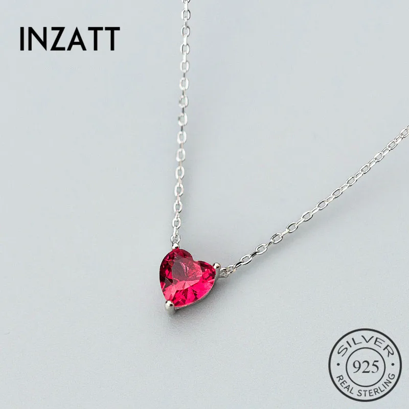INZATT романтическое ожерелье с подвеской в виде сердца из красного хрусталя для влюбленных, для свадебной вечеринки, милое серебряное модное ювелирное изделие 925, аксессуары в подарок