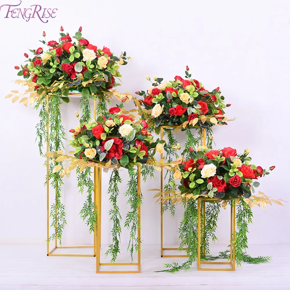 

FENGRISE Gold Flower Rack Vases For Wedding Party Decoration Flower Stand Wedding Centerpieces Bride Party To Be Supplies