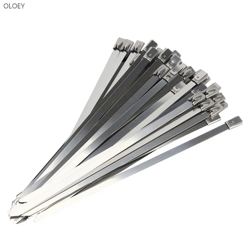 10pcs 7.9*250MM 500MM 스테인레스 스텔라 금속 케이블 타이 지퍼 랩 배기 스트랩 인덕션 파이프 선박 전기 용 자동 잠금