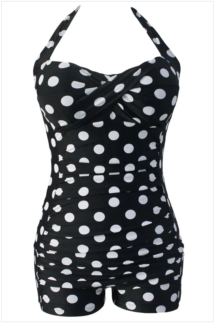Women Plus Size Swimwear One Piece Playsuit Shorts Bottom Black White Blue Polka Dot Vintage Print Halter Swimsuit 41978 plus-size-black-swimsuit : image Women Plus Size Swimwear One Piece Playsuit Shorts Bottom Black White Blue Polka Dot Vintage Print Halter Swimsuit 41978 plus-size-black-swimsuit