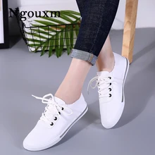 

Ngouxm2018 Autumn Women Casual Flas Leather Shoes Woman Fashion Flat white Lace Up Comfortable shoes For Women