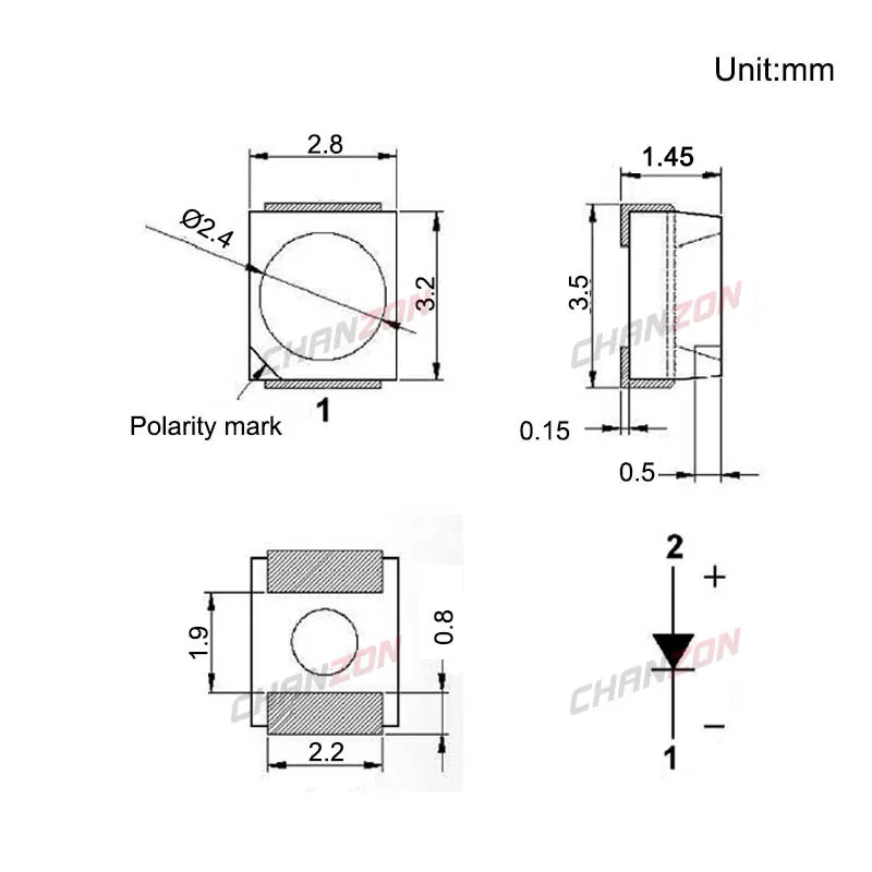 100 шт. SMD 3528 теплый белый светодиодный чип 7-8 ЛМ Ультра яркий 3000K 1210 20 мА DC 3 в светильник светодиод поверхностного монтажа SMT бисера