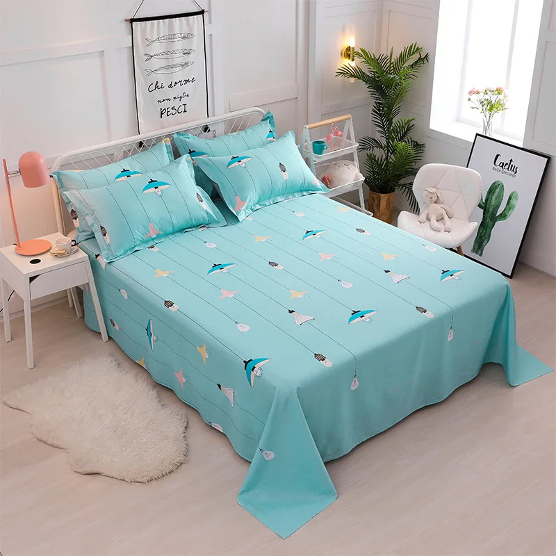 Cartoon blue Flat Sheet Bed Linens 100% cotton Bedsheets Twin Full Queen size bed flat sheet bed cover Home Textile