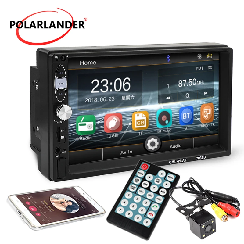 With Camera 2 Din 7 ''Зеркало Ссылка автомобилей Радио Стерео 12V AUX USB TF MP5 MP4 Сенсорный экран Bluetooth нескольких языков - Цвет: With Camera