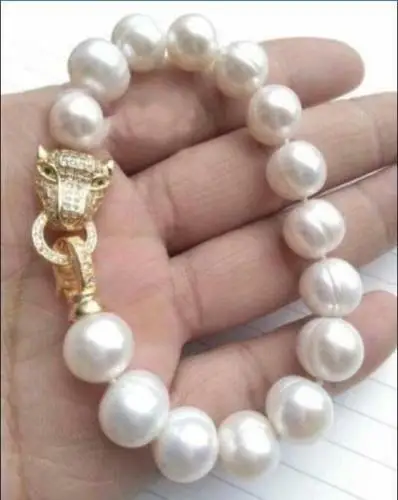 

natural 2019 new leopard head 12-11MM SOUTH SEA white PEARL bracelet AAAAAAAA Free shipping