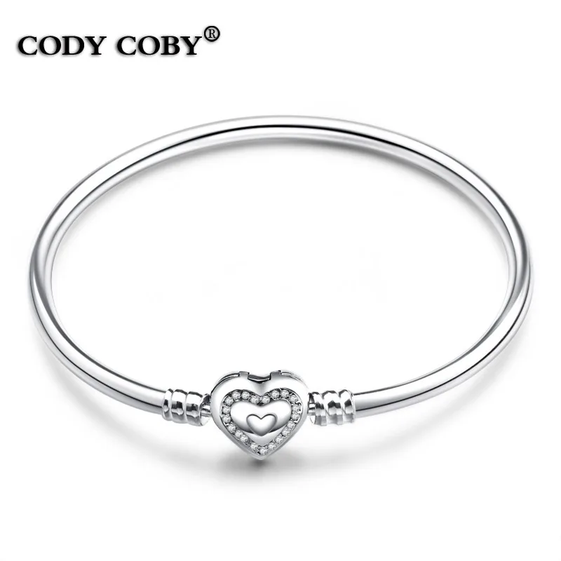 

Real 100% 925 Sterling Silver Love Heart bracelets & bangles Fit Original Charms For Men Women berloque pulsera Jewelry Gift