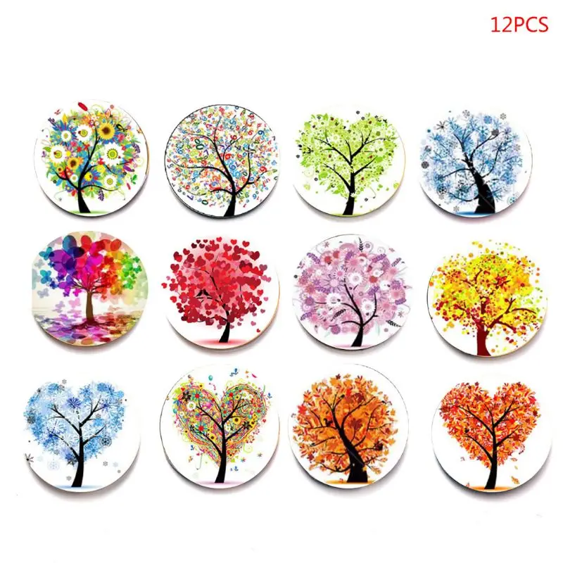 

12 Pcs Tree Of Life Fridge Magic Magnet Refrigerator Stickers Home Decoration Glass Cabochon Whiteboard Sticker