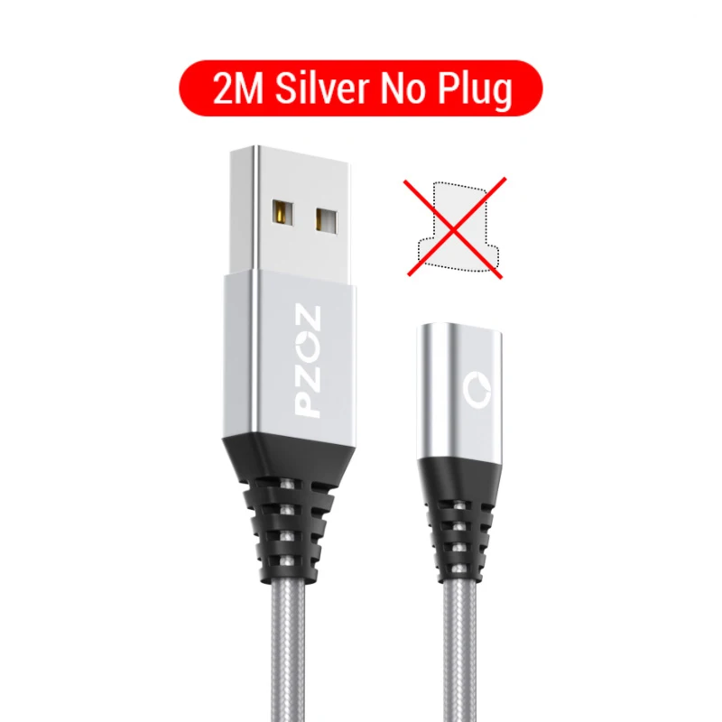 PZOZ Магнитный кабель Micro usb Тип C Быстрая Зарядка адаптер телефон Microusb Тип-C магнит Зарядное устройство usb c для iphone 11 pro X Max Xr samsung S10 S9 NOTE 10 9 8 xiaomi mi 9 8 6 A2 lite 6X redmi note 7 8 plus - Цвет: 2M Silver NO Plug