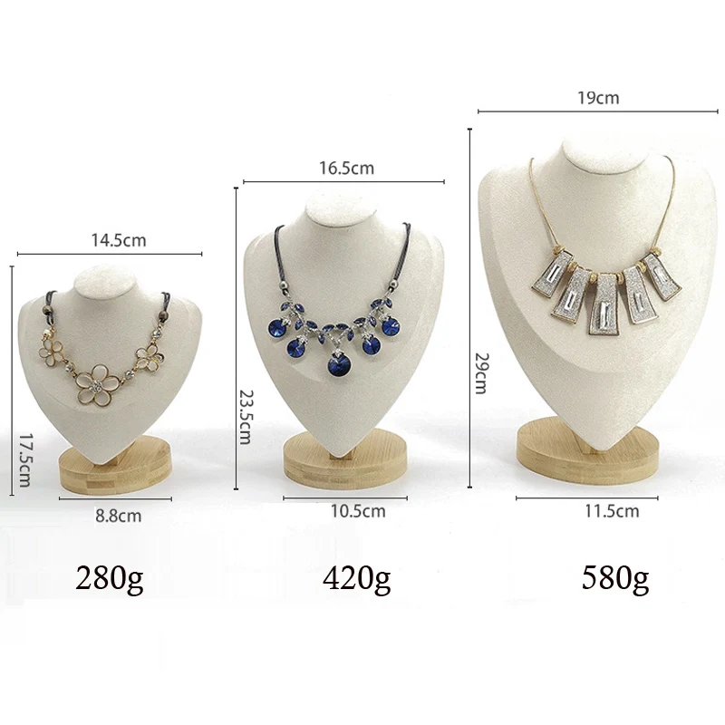 Show 3 Options Model Wooden Beige Velvet Jewlery Display Necklaces Bust Pendants Stand Choker Holder Jewlery Rack