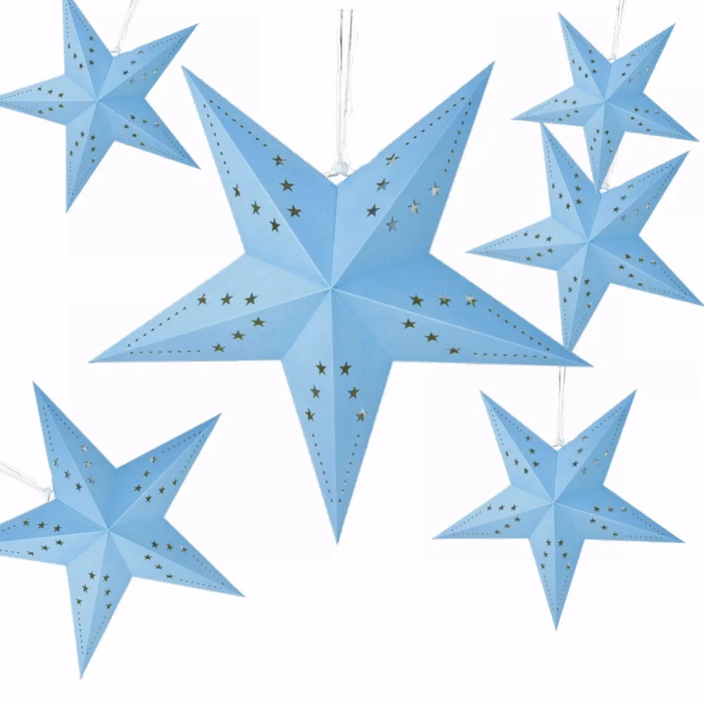 Pink Blue Paper Star Hanging 24 60cm Christmas Decoration For Home