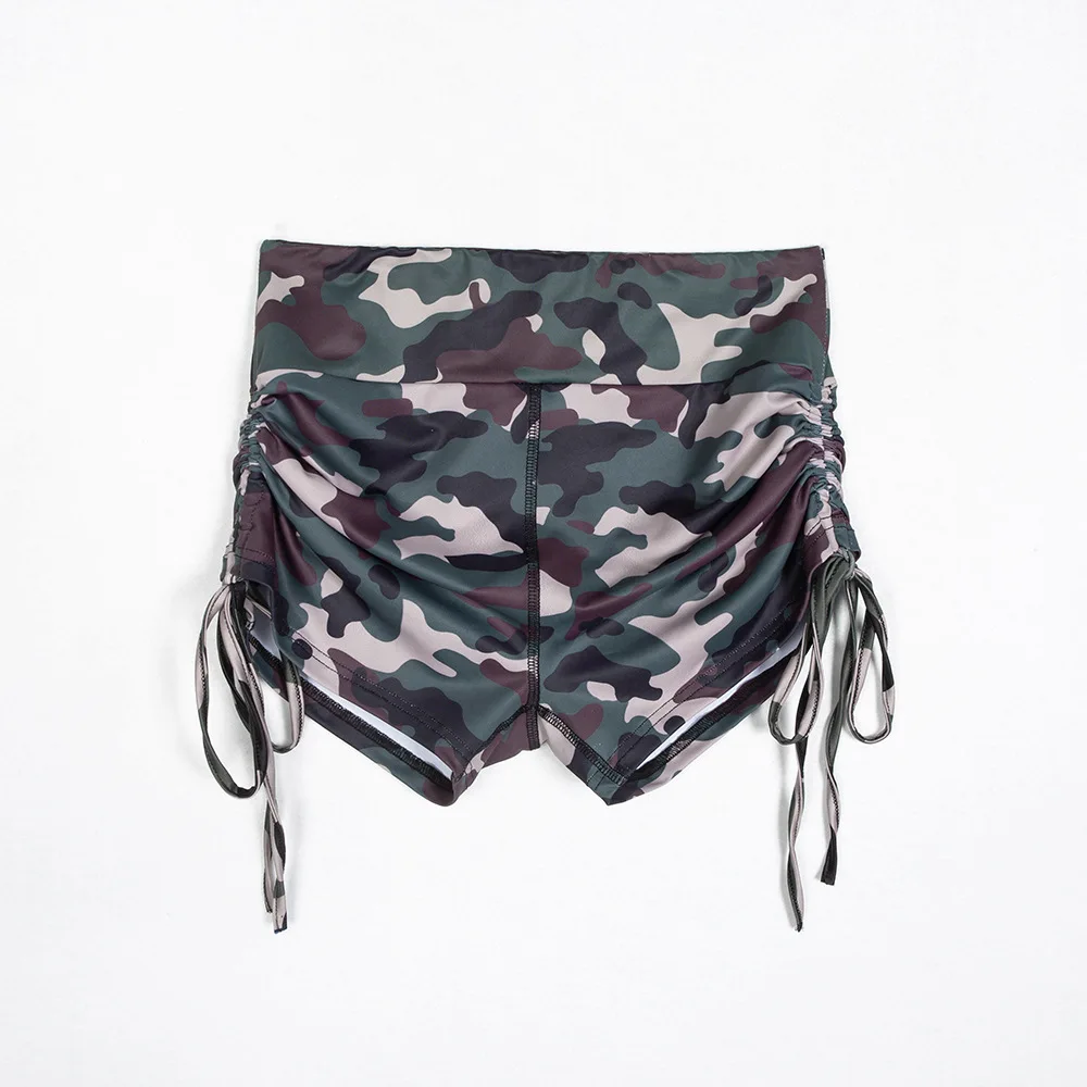 Women Camouflage Fitness Shorts Summer New Side Bandage Sexy Push Up High Waist Shorts Elastic Slim Short Shorts