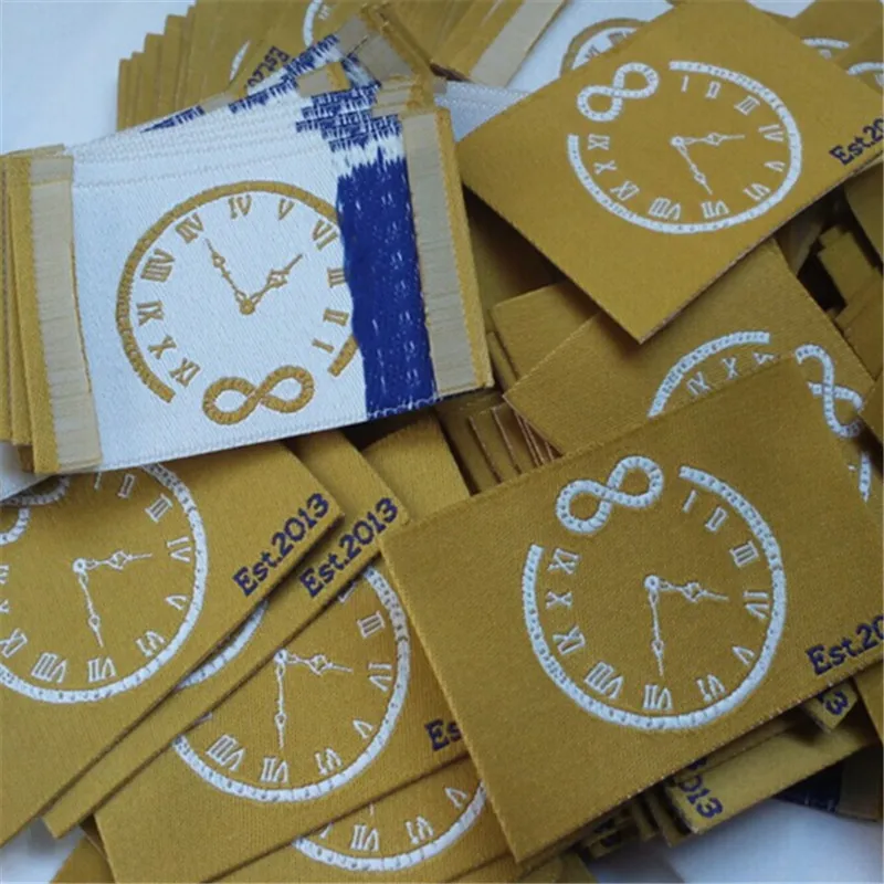 

1000pcs , 6 * 4 cm Custom your logo golden yellow damask polyester woven label for clothing