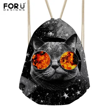 

FORUDESIGNS Glasses Cat Design Drawstring Bag Casual Backpack Satchel Rucksack Bundle Pocket Drawstring Storage Bag mochila