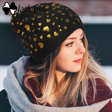 Ladybro, женские шапки, Skullies Beanies, Женская Осенняя зимняя шапка, Женская шерстяная вязаная шапка для девочки, с принтом в виде сердца, капот, Femme Gorro