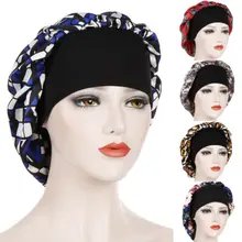 Женская Цветочная Мягкая Шелковая атласная ночная шапка для сна, женская шапка для волос Skullies, головной убор с широкими лентами, эластичные женские шапки