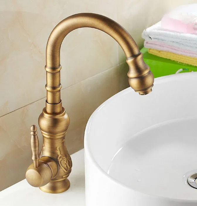 Antique Brass Single Lever Handle Swivel Kitchen Bathroom Sink Basin Faucet Mixer Taps  aan004