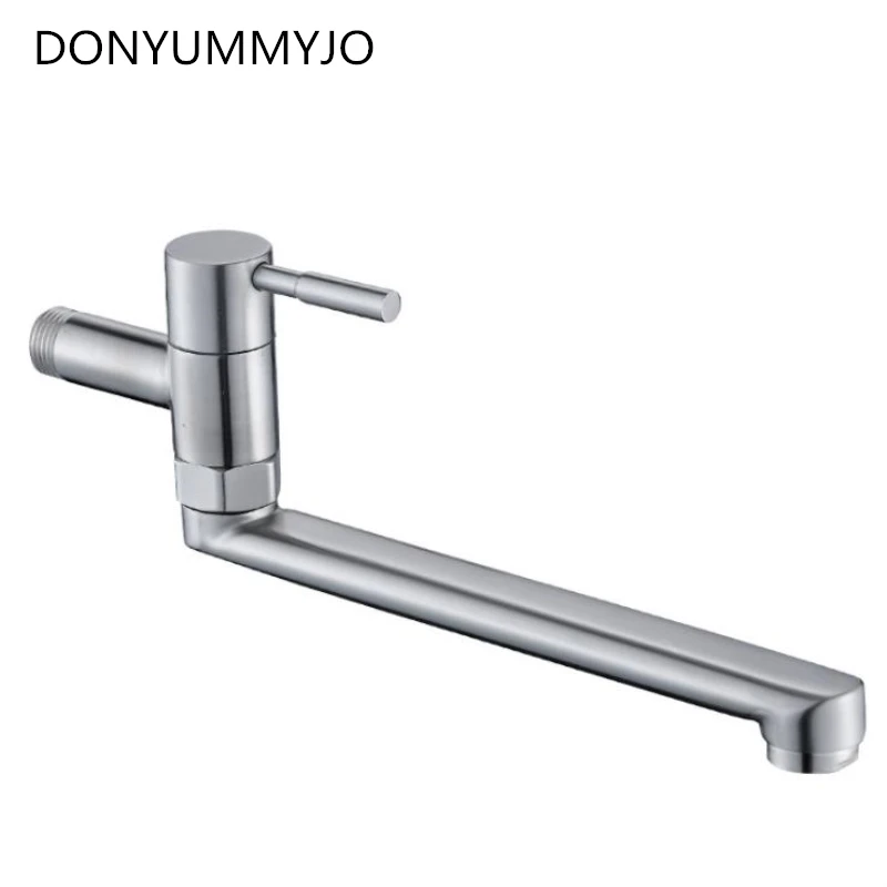 1pc Kitchen Single Cold Faucet 304 Stainless Steel Into The Wall Pool Fast Open Faucet Stove With Long Tap Bibcocks