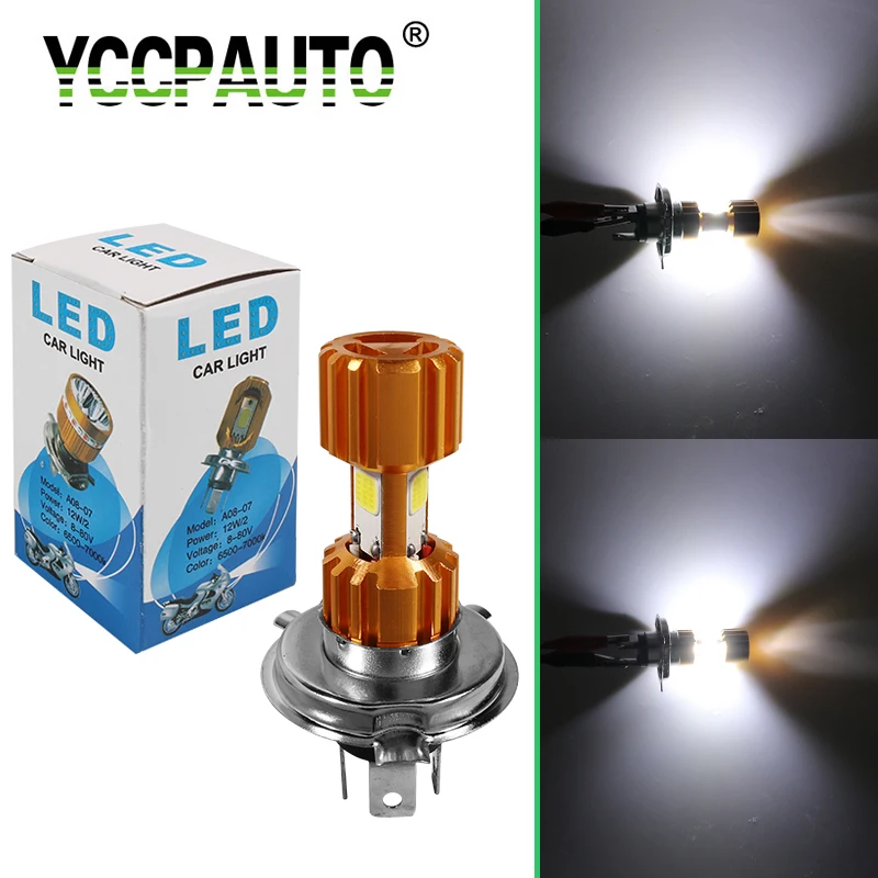 

YCCPAUTO 1Pcs H4 HS1 COB Motorcycle LED Headlight Hi-Lo Beam LED Moto Bulb For Motorbike Scooter ATV Headlamp White 2000LM 12V