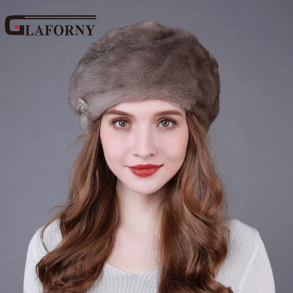 Glaforny 2018 Новое поступление шапки из натурального меха норки береты цельного
