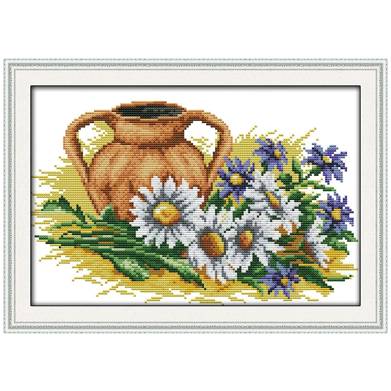 Daisy and pot Patterns Counted Cross Stitch 11CT 14CT Cross Stitch Set Wholesale flower Cross