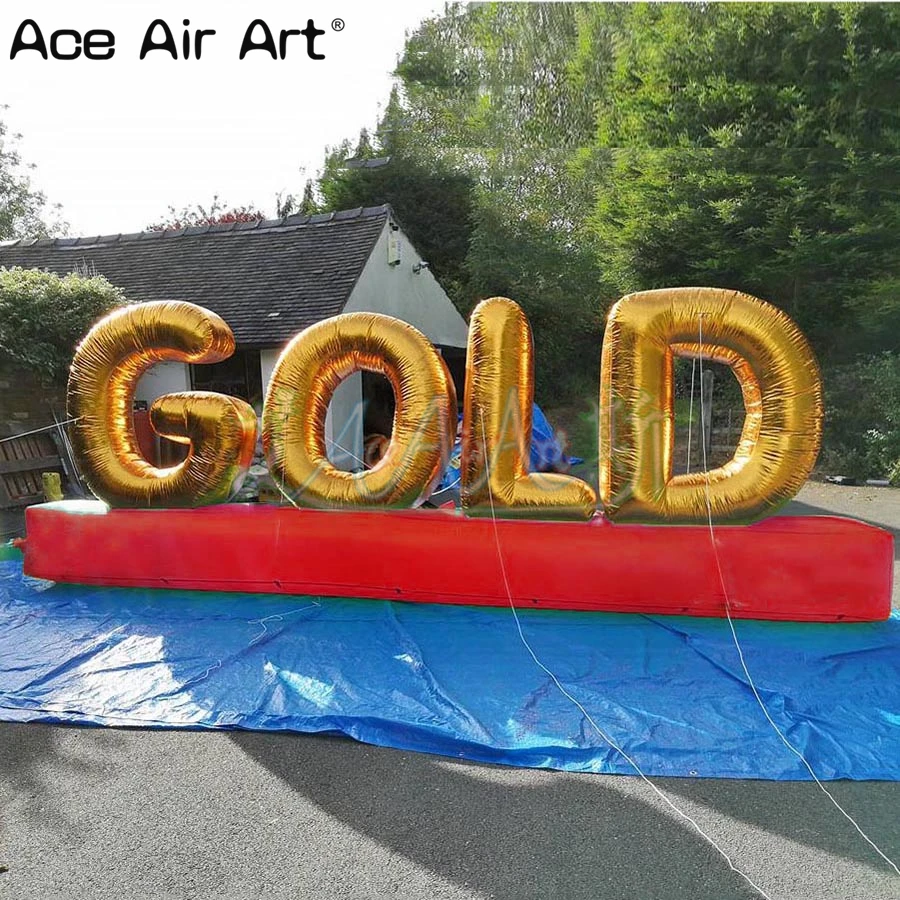  Customized logo/text replica balloon inflatable GOLD letter model with baseinflatable words in gold