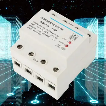 

4P100A Three Phase Four Wire Protector Relay Self-recovery Over and Under Voltage Protector Relay AC 380V