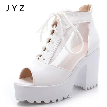 

2018 Fashion New Womens Sandals Sexy Platform Pumps Peep Toe High Heels Lace Up Lady Size 40 41 42 43 aa0945