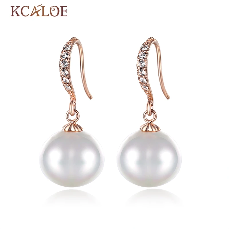 

KCALOE Oval Pearl Earrings Real Natural Sea Shell Pearls Crystal Rhinestone Wedding Rose Gold Color Wedding Drop Earrings