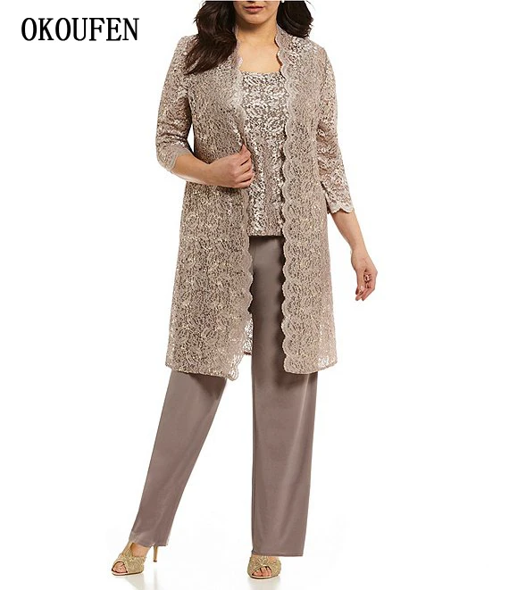 

Plus Size Mother of the Bride groom Dresses Suit for Wedding 2019 Stretch 3-Piece Pant Set kurti vestido de madrinha farsali