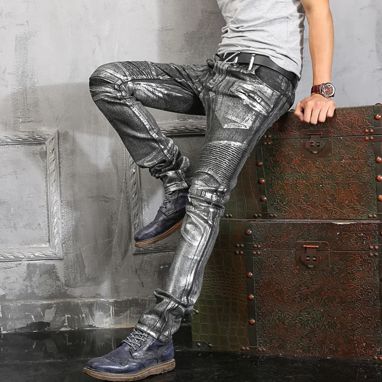 Skinny Pleated Men Denim Pants|jeans 