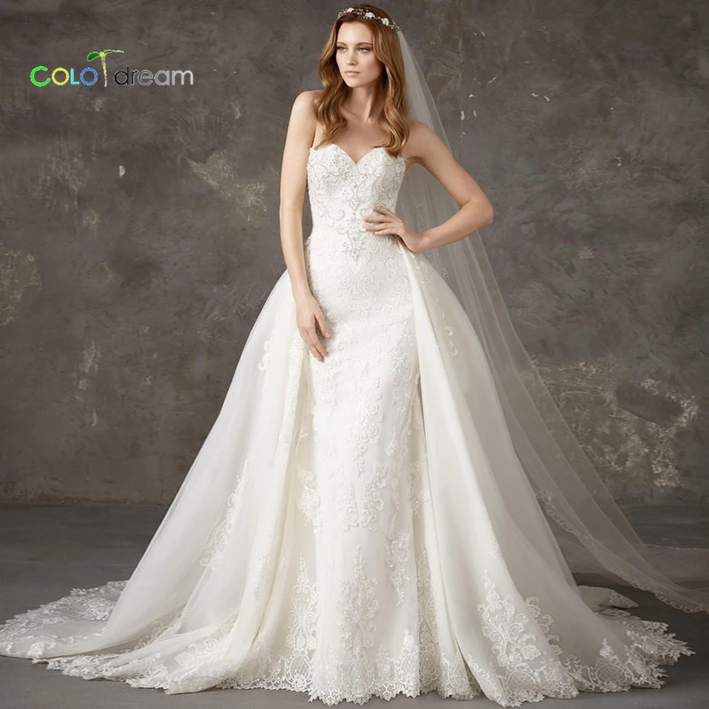 Свадебное платье-Русалка/Труба vestido de novia Съемный Поезд без бретелек