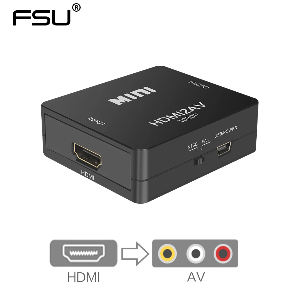 

1080P Mini Composite HDMI to RCA Audio Video AV CVBS Adapter Converter For HDTV PC PS3 VCR DVD