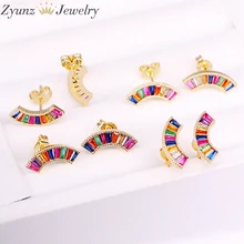 10 пар, высококачественные Популярные радужные серьги-гвоздики из кубического циркония, модные золотые ювелирные изделия
