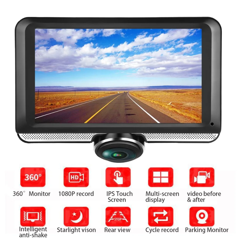 لوو 4.5 'IPS شاشة تعمل باللمس داش كاميرا 360 درجة كامل HD عدسة عين السمكة سيارة كاميرا DVR لوو 4.5 'IPS شاشة تعمل باللمس داش كاميرا 360 درجة كامل HD عدسة عين السمكة سيارة كاميرا DVR