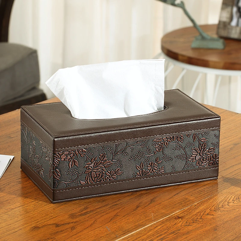 Classic Vetro Wood Leather Rectangle Tissue boxes cover Toilet Paper