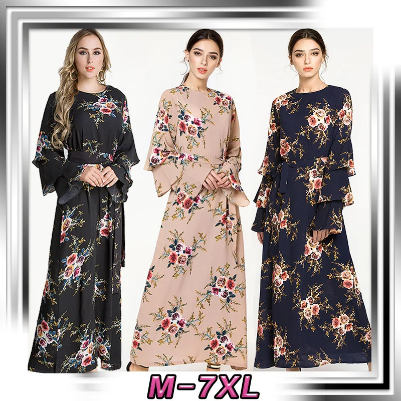 

2018 spring print floral women Arabian Muslim dress