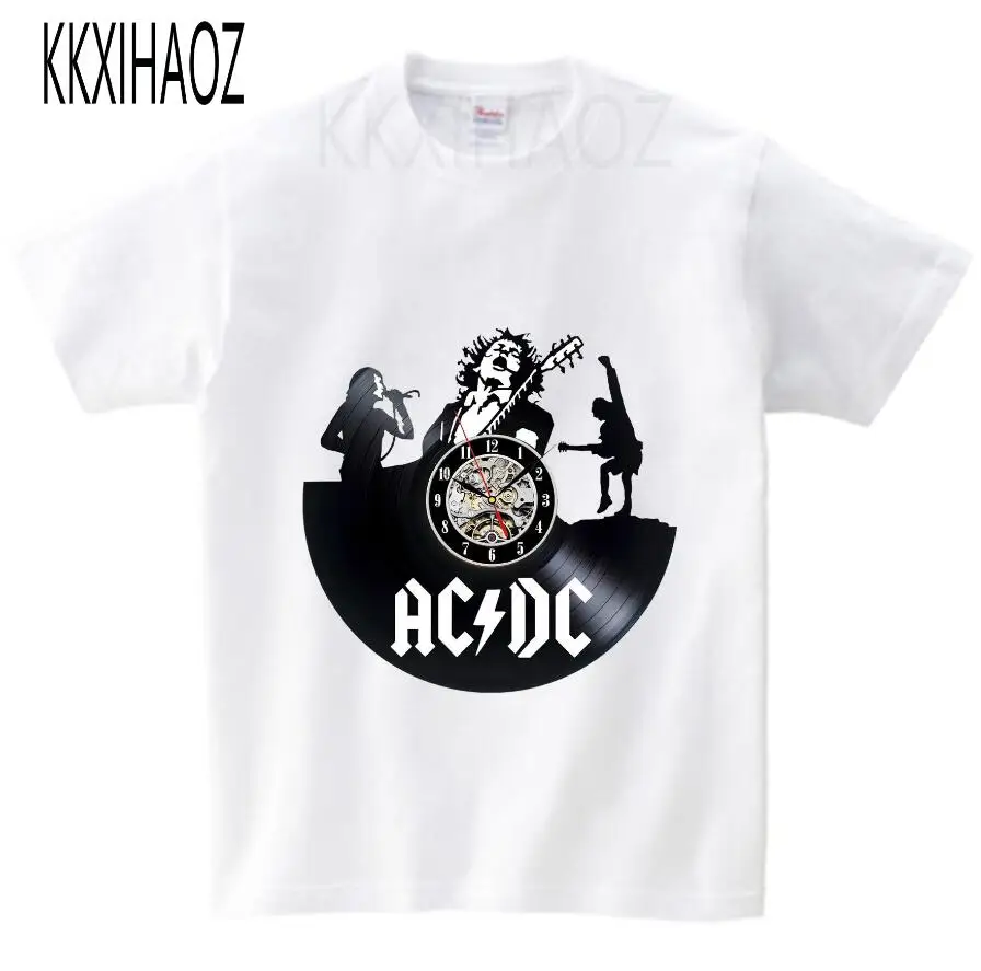 Детские хлопковые AC/DC печатная Футболка ROCK BAND футболка летние acdc футболка детские однотонные брюки черного цвета для мальчиков топы для девочек короткий рукав Футболка s - Цвет: White childreT-shirt