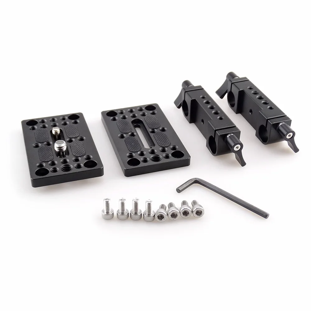 MAGICRIG Camera Mounting Plate Tripod Monopod Mounting Plate with 15mm Rod Clamps Railblock For Rod Support Rail DSLR Camera Rig