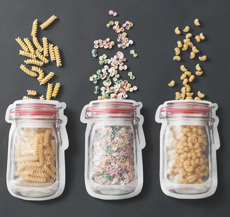 Wholesale Mason Jar Shaped Food Container Plastic Bag Clear Bottle Modeling Zippers Storage Snacks Box SN1206 | Дом и сад
