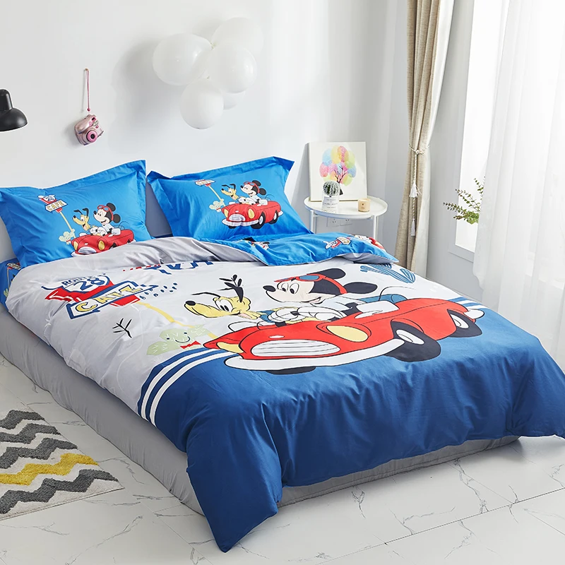 ديزني الأبيض ميكي ماوس طقم سرير الملكة حجم أغطية سرير للطفل نوم لحاف من القطن غطاء ملاية سرير ناعمة المخدة 3/4/5 قطعة