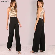 2017 Sexy Off Shoulder sleeveless halter backless sequin jumpsuit Romper Golden Geometric Sequined Office Jumpsuits Bodysuit 2017 Sexy Off Shoulder sleeveless halter backless sequin jumpsuit Romper Golden Geometric Sequined Office Jumpsuits Bodysuit