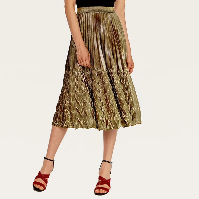 

AcFirst Gold Silver Summer Women Skirts Fashion Sexy High Waist Mid-Calf Long Skirt Clothing Plus Size S M L XL XXL Office