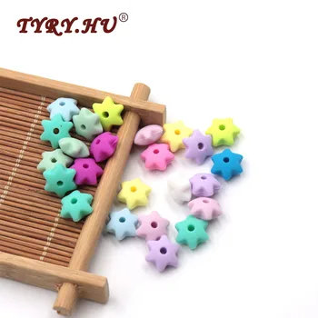

TYRY.HU Food Grade 10Pcs Star Silicone Beads Chew Teether Beads Baby Girl DIY Necklace Pacifier Chain Toy Free Oral Nursing Bead