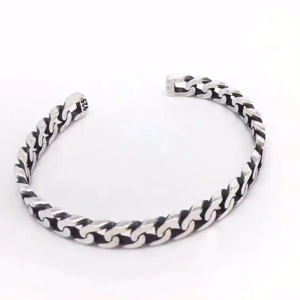 SOQMO 925 Sterling Silver Bangle Men Jewelry Weaving hollow Opening