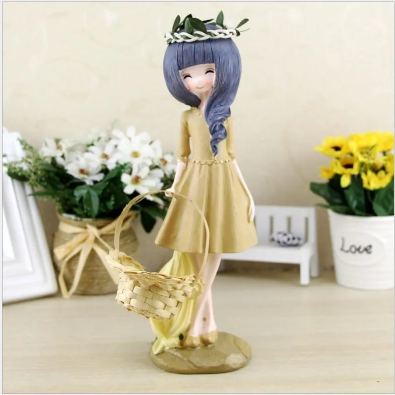 Yellow Girl Figurine VILEAD 11,4 ''Смола Девушка с цветком корзины фигурка Lovely Girl миниатюры украшенные цветами модель Home Decor ремесла хорошие подарки - Цвет: Yellow Girl Figurine