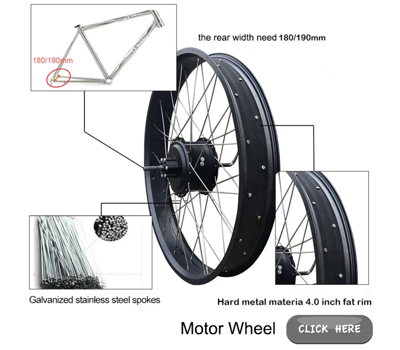 Excellent 20"/26"*4.0 48V 1000W Fat Motor Wheel Ebike Kit SAMSUNG 48V 12A/LG 48V 16A Lithium Battery  Electric Bike Kit  MTB E bike 2