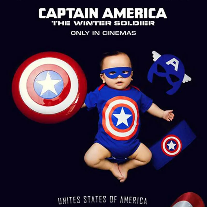 

Baby Picture Photography Captain America Theme Blanket Clothes Sets Tiny Boy Girl Hero Backdrop Photo Shoot Outfits fotografia